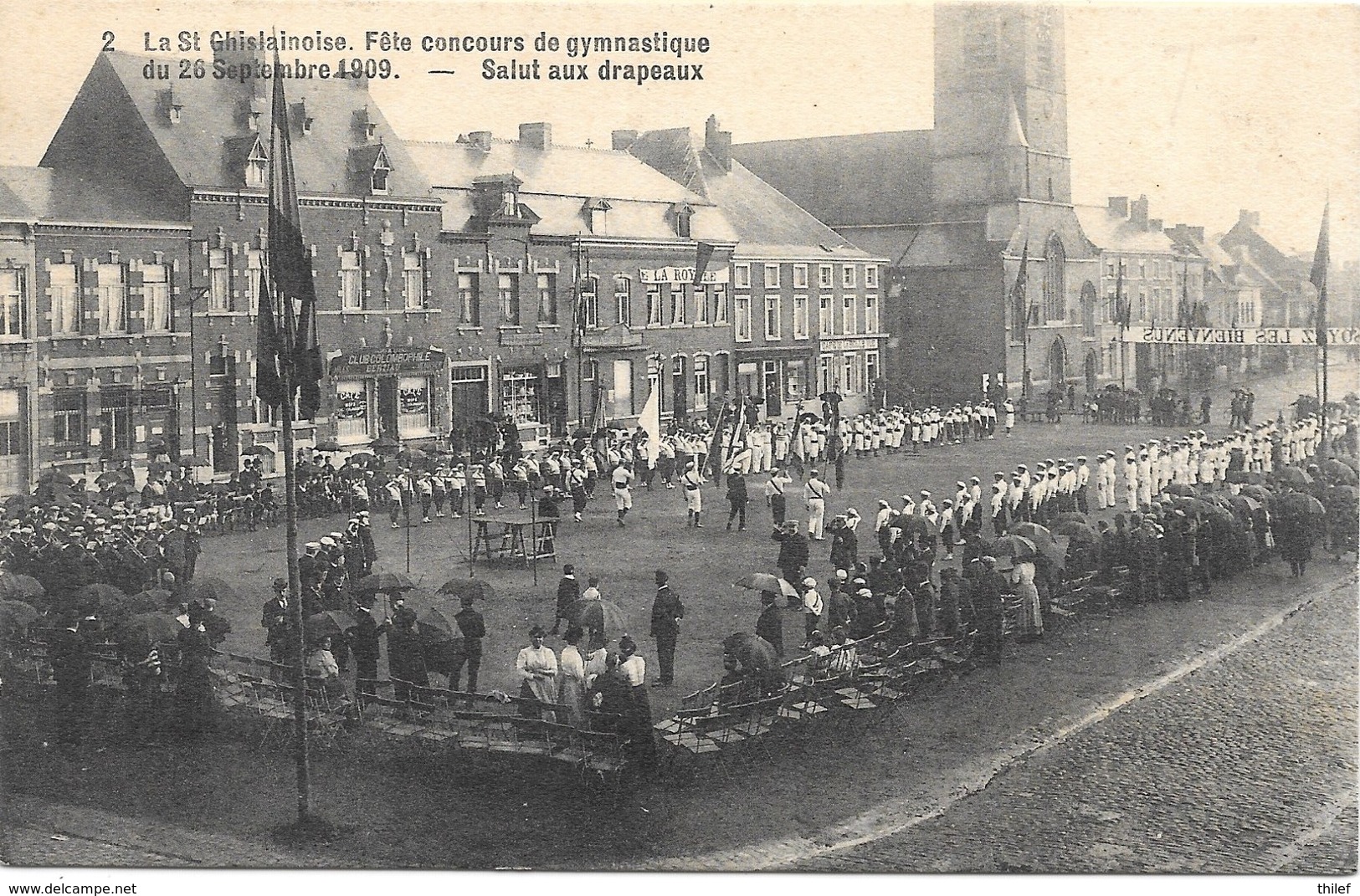 St-Ghislain NA30: Fête Concours De Gymnastique Du 26 Septembre 1909. Salut Aux Drapeaux - Saint-Ghislain