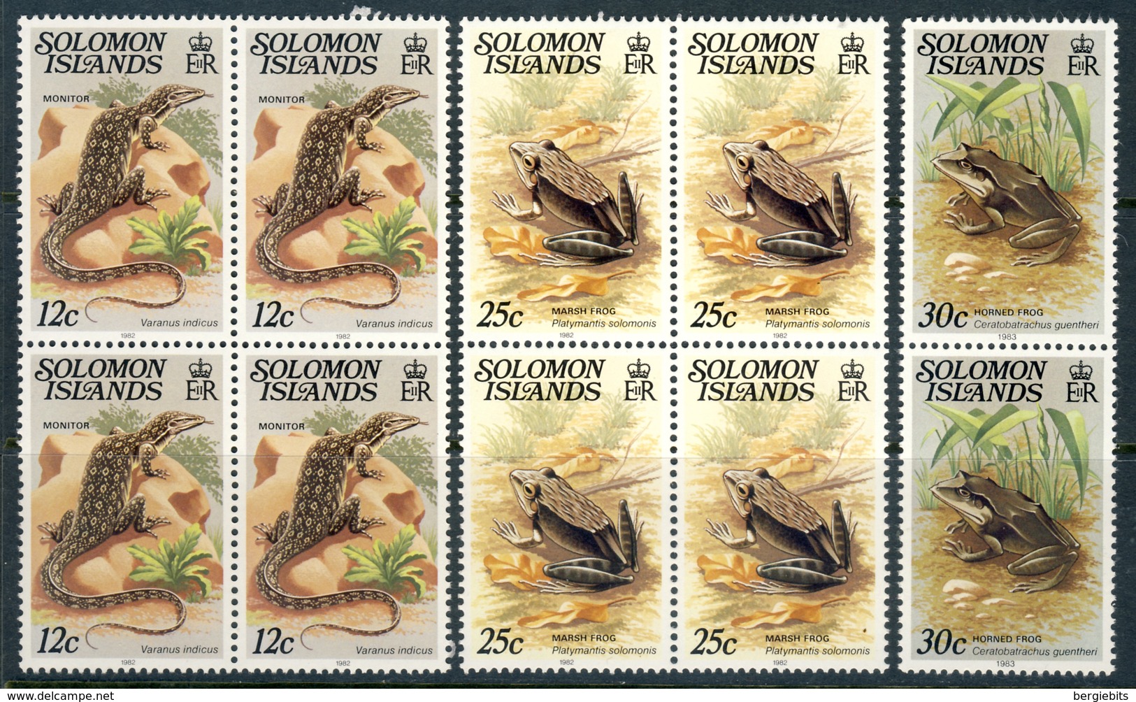 1979-85 Solomon Islands MNH OG "Reptiles & Lizards" 10 Stamps In Blocks Of 4 And 1 Pair # 80, 82,83 - Solomon Islands (1978-...)