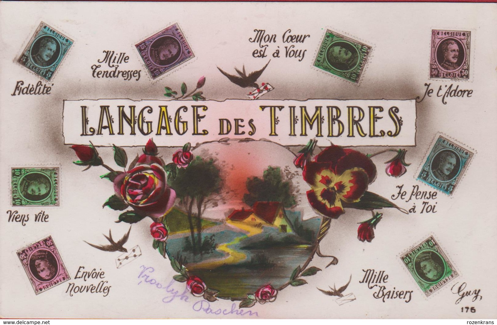 Carte Fantaisie Fantasy Fantasiekaart Langage Des Timbre Fleurs Flowers Timbres  Postzegeltaal - Timbres (représentations)