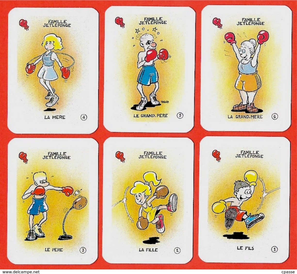 Rare FAMILLE JETLEPONGE (6 Cartes Issues Du Jeu Des 7 Familles) * Club Icolo ** Humour BOXE Sport à Jouer De - Autres & Non Classés