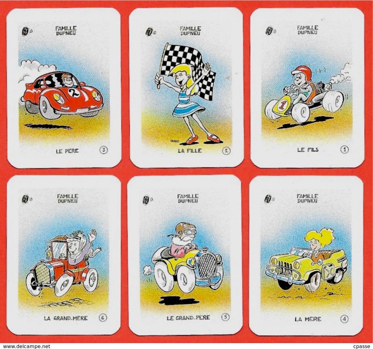 Rare FAMILLE DUPNEU (6 Cartes Issues Du Jeu Des 7 Familles) * Club Icolo ** Humour Sport COURSE AUTOMOBILE à Jouer De - Autres & Non Classés