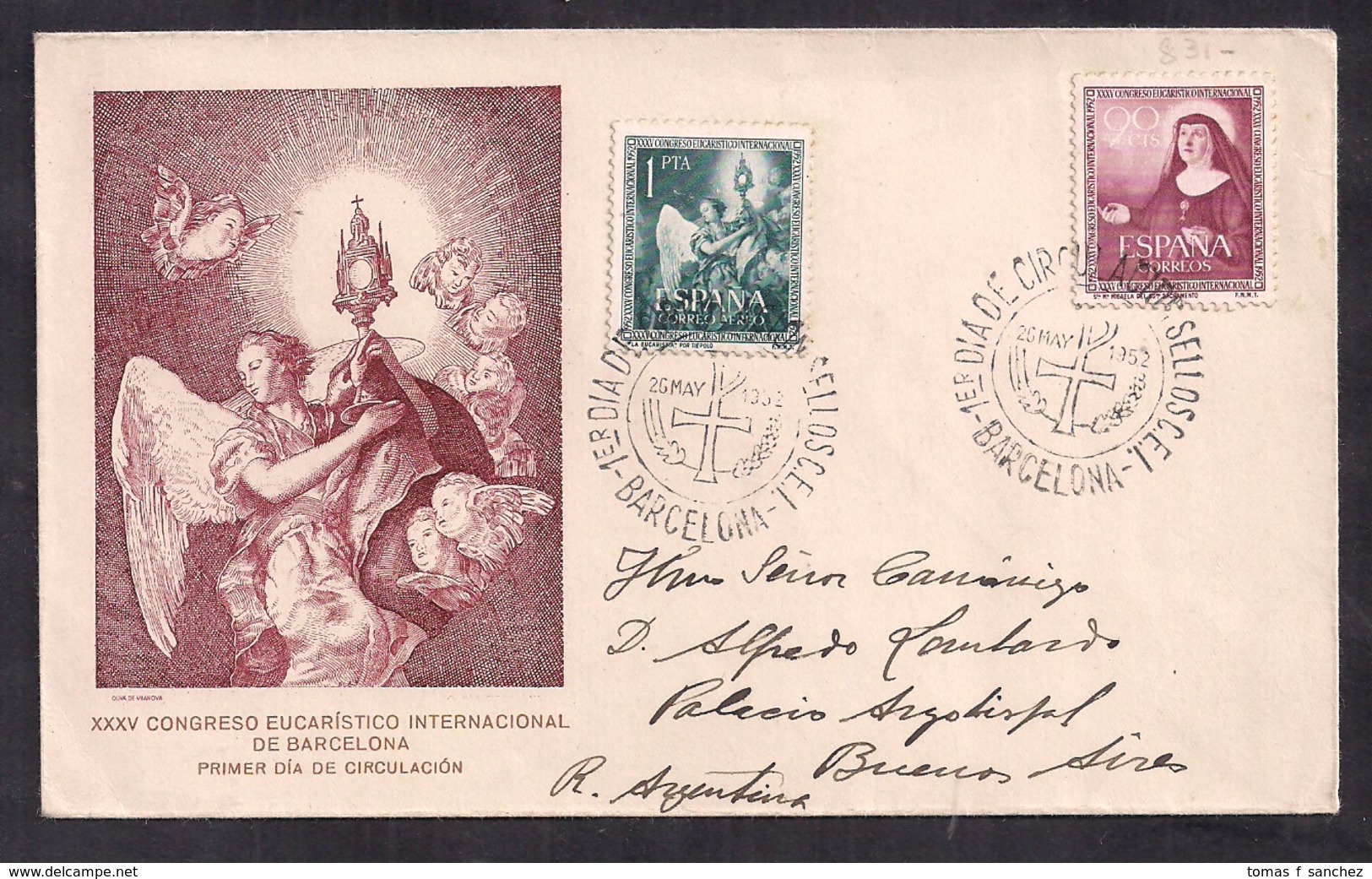 España - 1952 - Lettre - XXXVe Congrès Eucharistique International De Barcelone - Cristianesimo