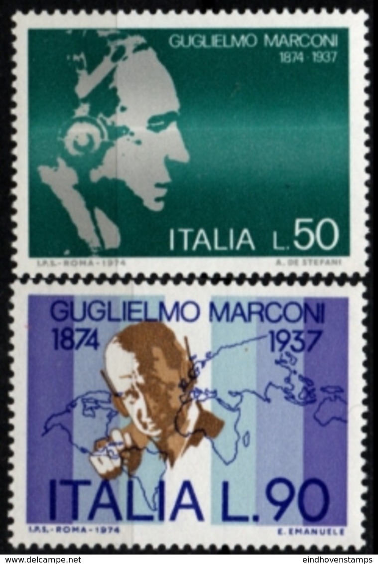 Italy, Italia 1974 Guglielmo Marconi Birthday 2 Values MNH Telegraphy - Telecom