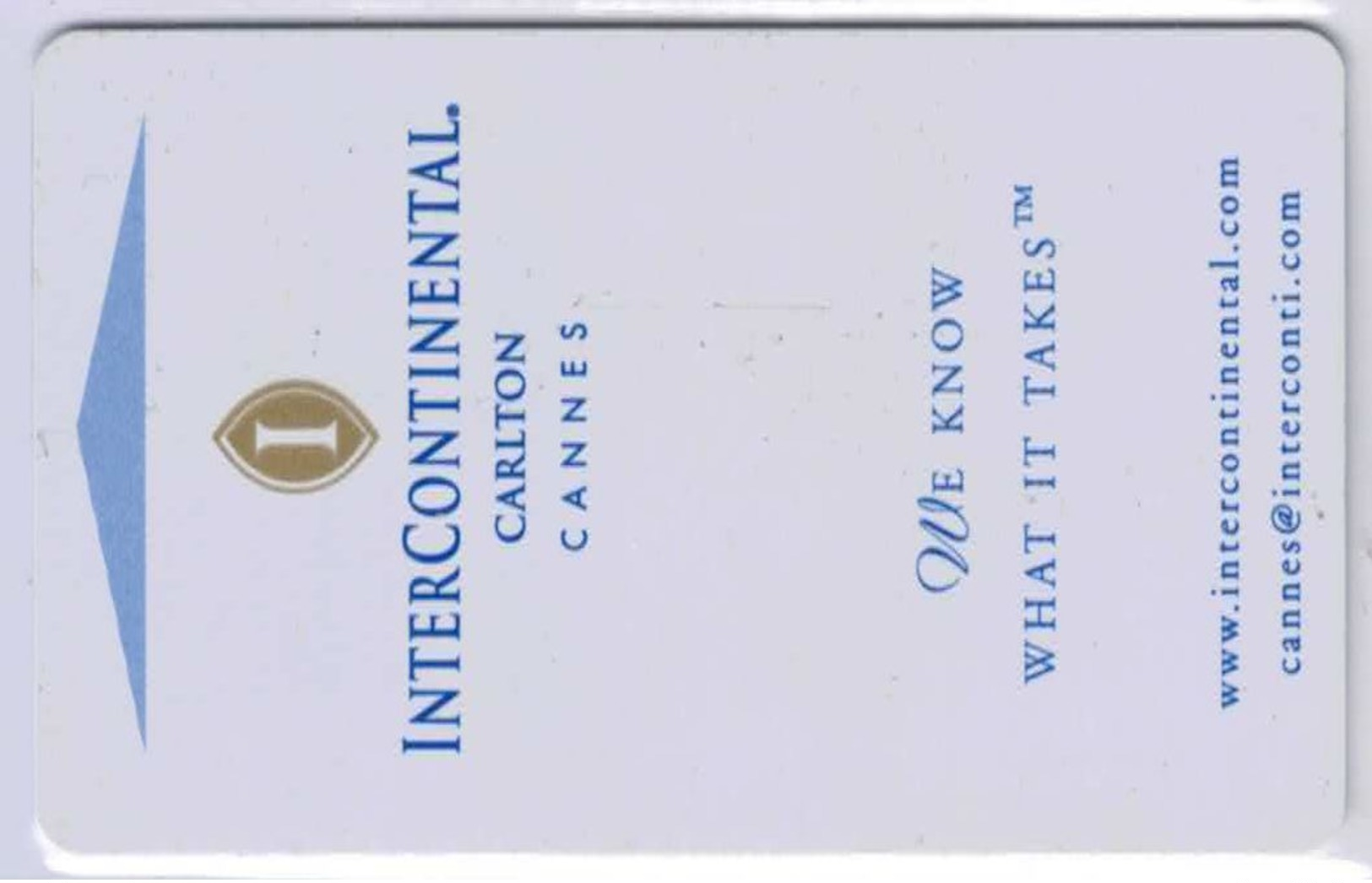 INTERCONTINENTAL CARLTON Cannes Pub Au Verso - Clef D`hotel / Room Key  - Voir Scans - Hotelzugangskarten