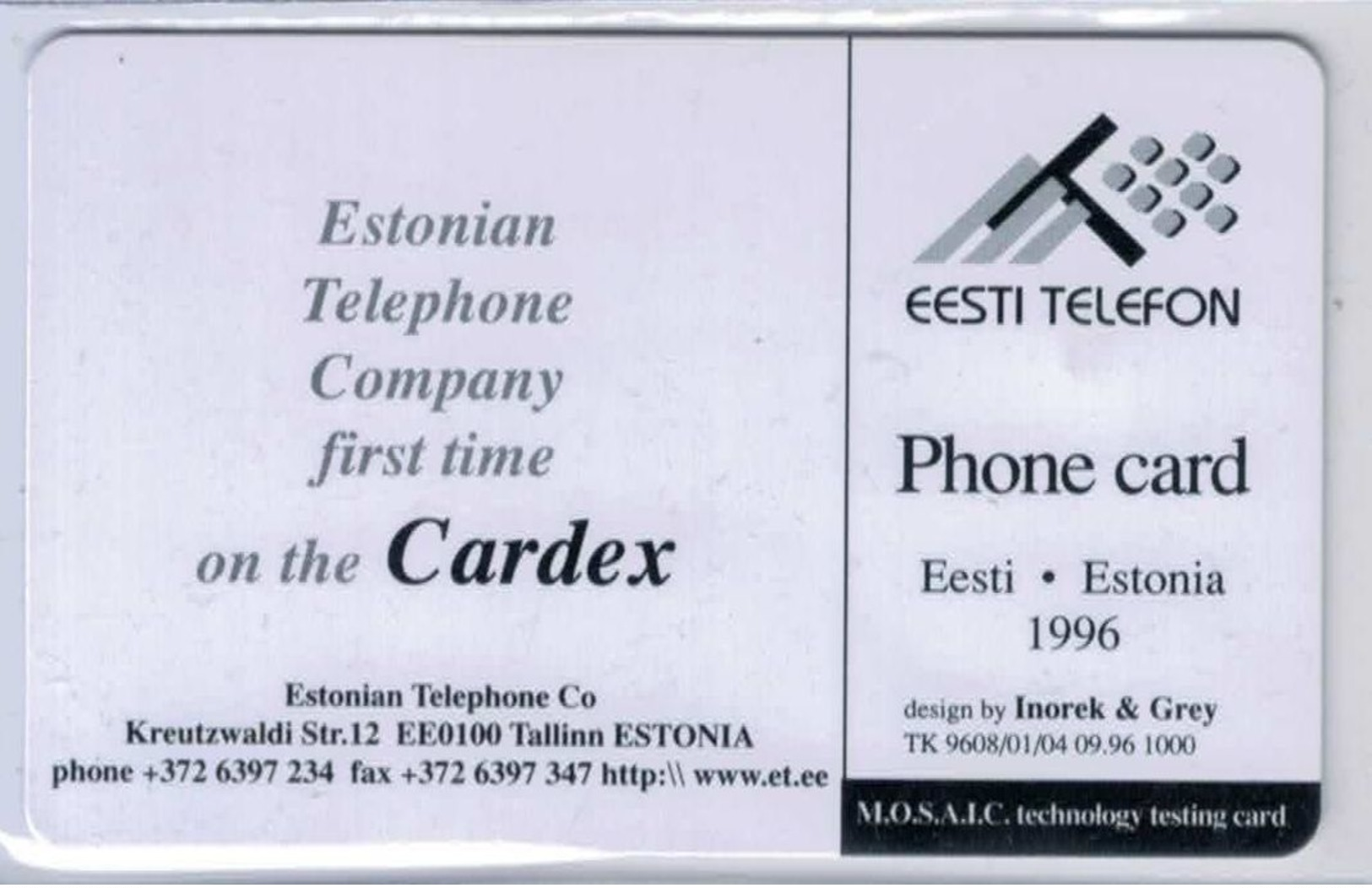 Cardex 96 - Tirage 1.000 Ex- Voir Scans - Estonie