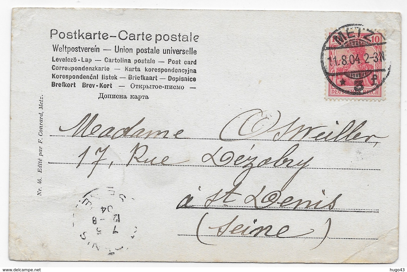 (RECTO / VERSO) METZ EN 1904 - LA CATHEDRALE - BEAU CACHET - TIMBRE ALLEMAND - PETITE COUPURE EN HAUT - CPA  PRECURSEUR - Metz