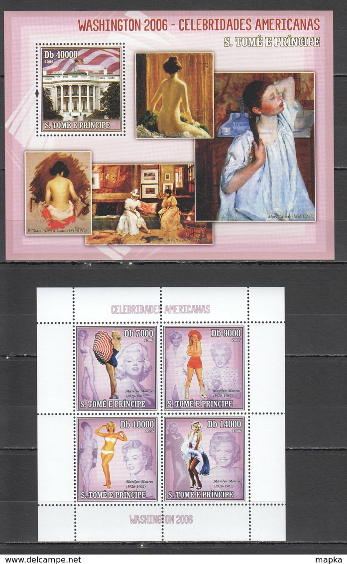 L1999 2006 S. TOME E PRINCIPE FAMOUS PEOPLE MARILYN MONROE ART WASHINGTON AMERICAN CELEBRITIES 1KB+1BL MNH - Acteurs