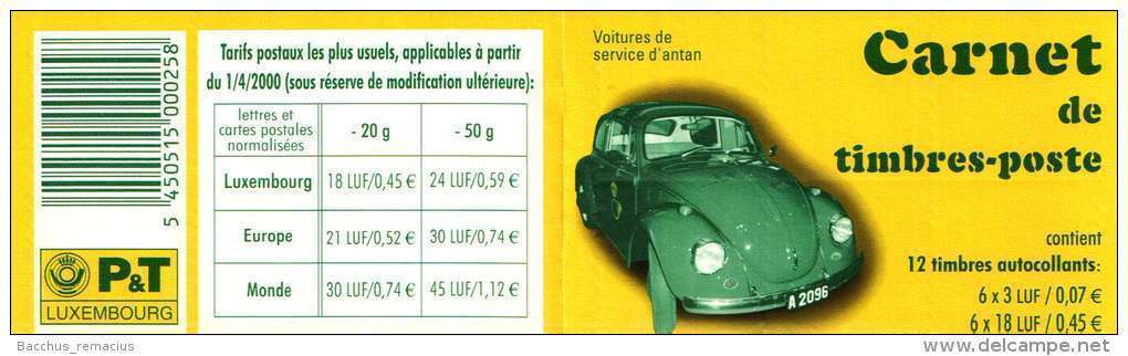 Luxembourg Carnet De Timbres-Poste Auto-collants (6x0,07 Et 6x0,45 Euro) Voitures De Service D'antan Volkswagen 2001 - Cuadernillos