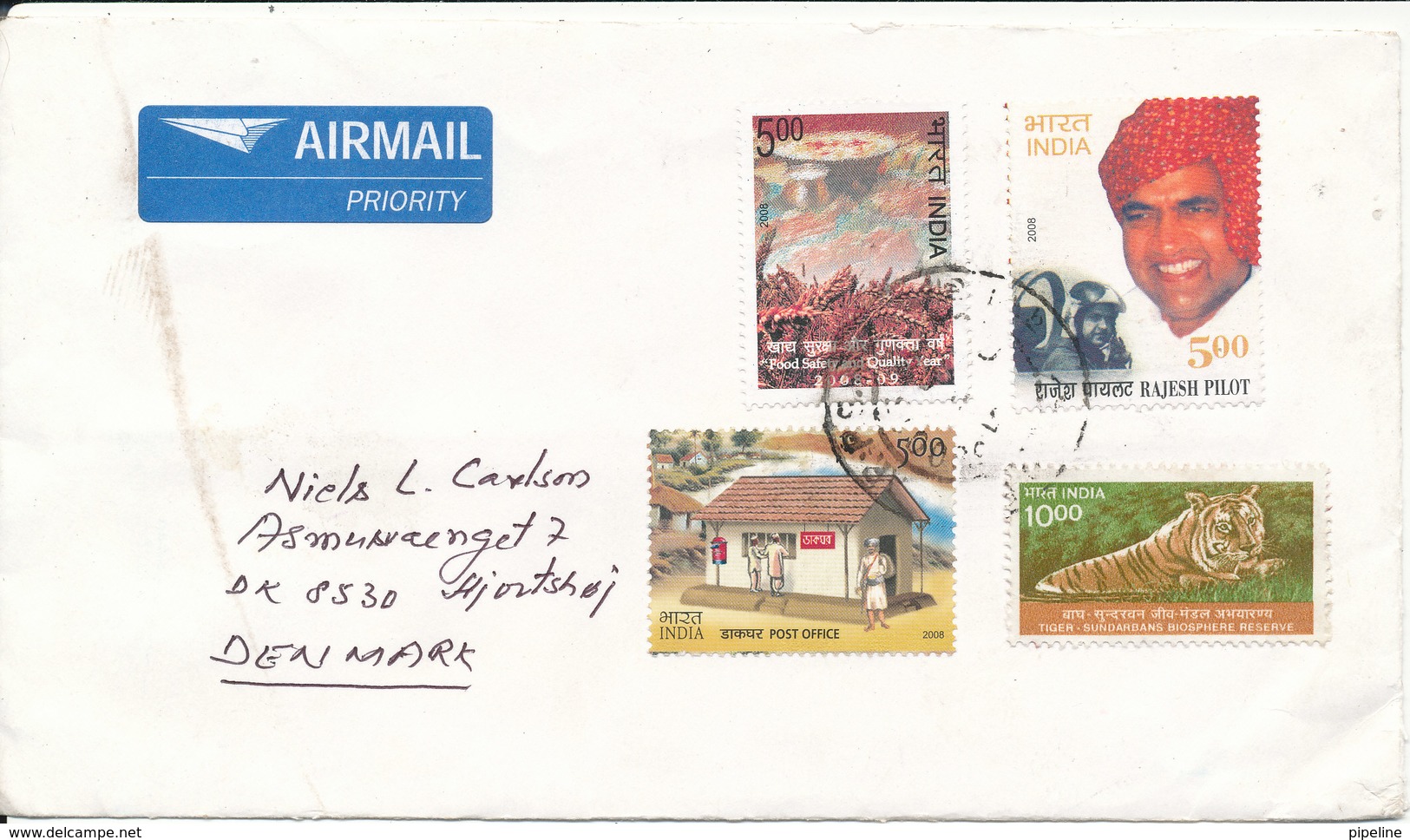 India  Cover Sent To Denmark 2009 With More Topic Stamps - Covers & Documents