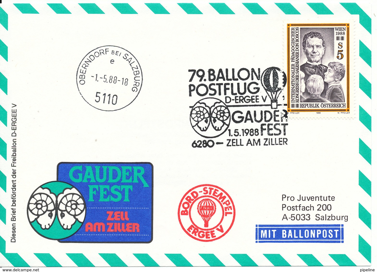 Austria Balloonflight Cover Gauder Fest Zell Am Ziller 1-5-1988 - Balloon Covers