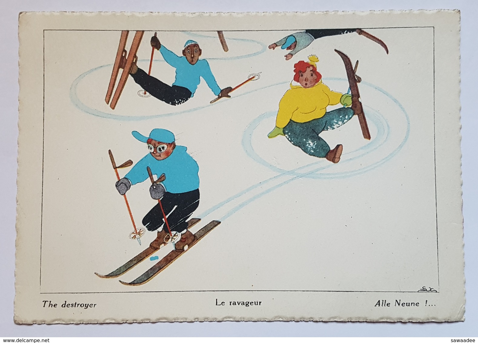 CARTE POSTALE - FRANCE - LE RAVAGEUR - HUMOUR - SPORT SKI - 1958 - ED.EFPE - VIERGE - TRILINGUE - AQUARELLE - Samivel