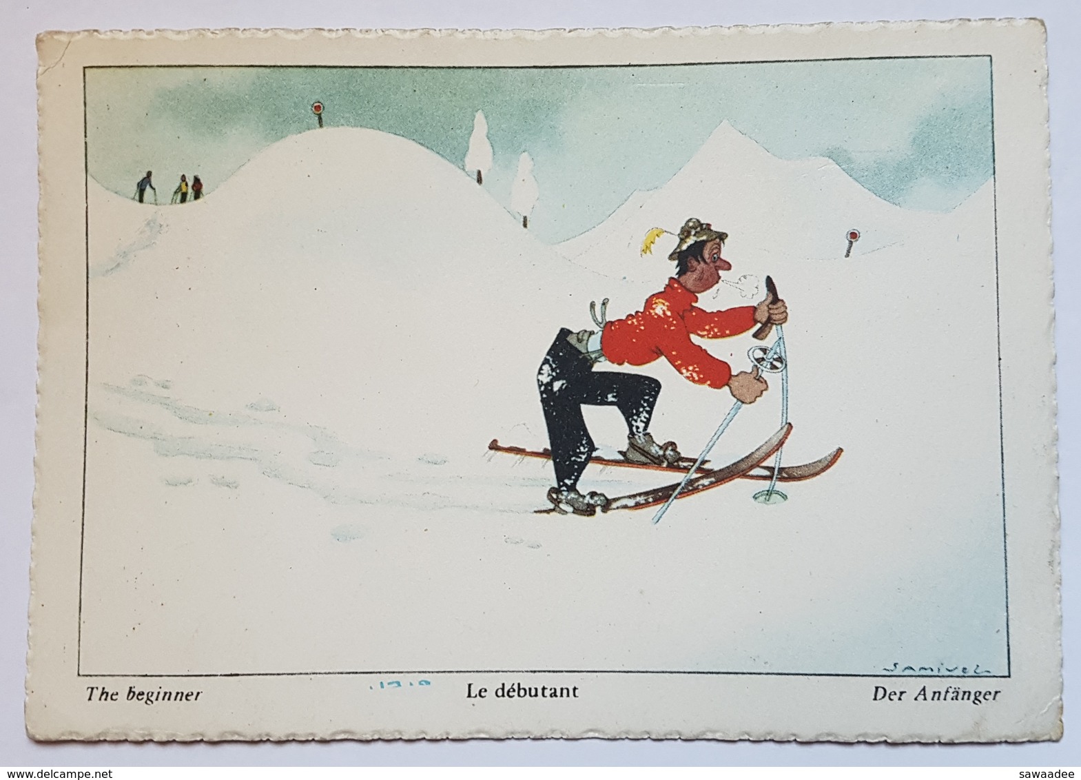 CARTE POSTALE - FRANCE - LE DEBUTANT - HUMOUR - SPORT SKI - 1958 - ED.EFPE - VIERGE - TRILINGUE - AQUARELLE - Samivel