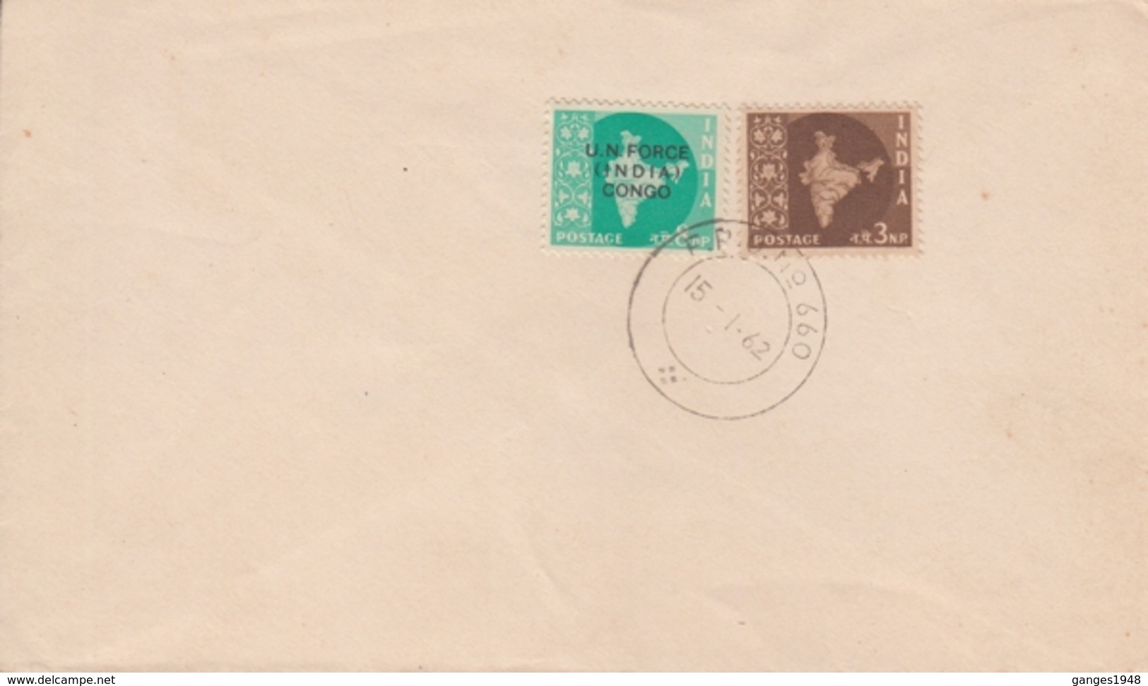 Congo 1962  India O/P  U.N. FORCE  CONGO  8 NP + India 3 NP FPO NO 660  First Day Cover  # 21231 A  D  Inde  Indien - FDC