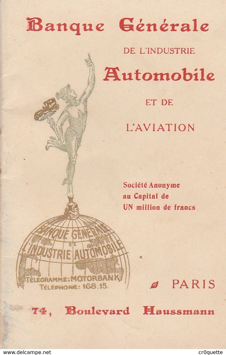 VIEILLE PUBLICITE BANQUE AUTOMOBILE Et AVIATION 75000 PARIS - BLERIOT LATHAM - Advertising