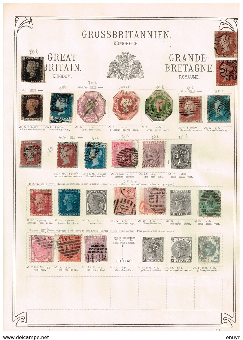 Grande-Bretagne Ancienne Collection Sur Feuilles D'époque - Sammlungen (ohne Album)