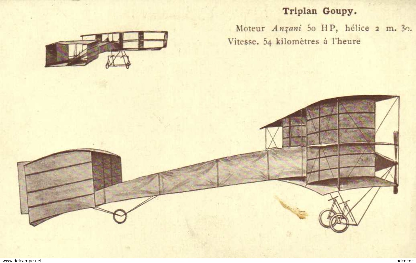 Triplan Goupy  Moteur Anzani 50HP Helice 2m30 Vitesse 54 KM/h - ....-1914: Precursori