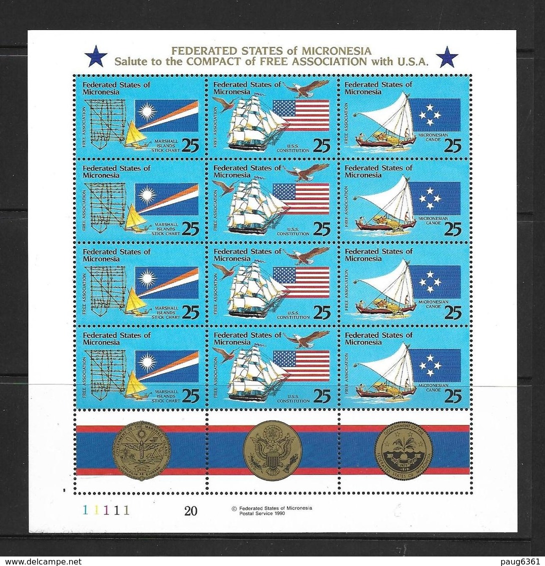 PALAU 1990 FEUILLET ASSOCIATION AVEC LES USA YVERT N°148/50 NEUF MNH** - Micronésie