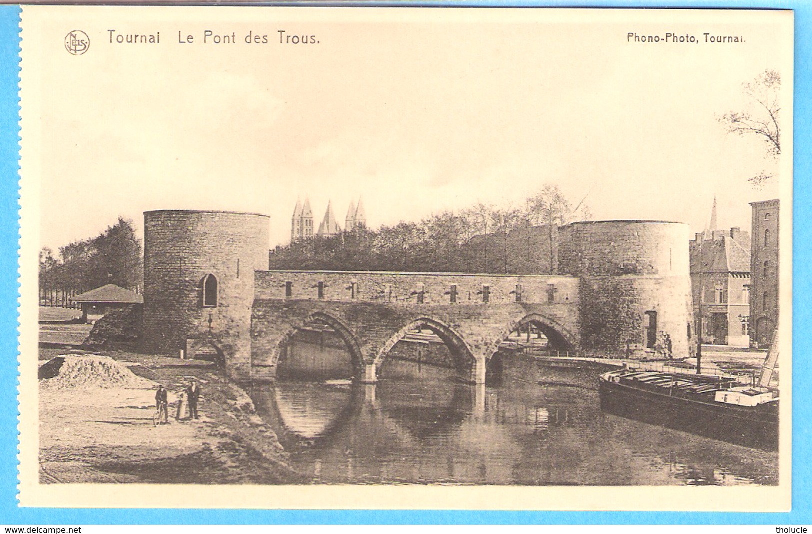 Tournai- Le Pont Des Trous Avec Bateaux-Péniche-avant La Destruction De L'arche Centrale (Guerre 1940-1945) - Doornik