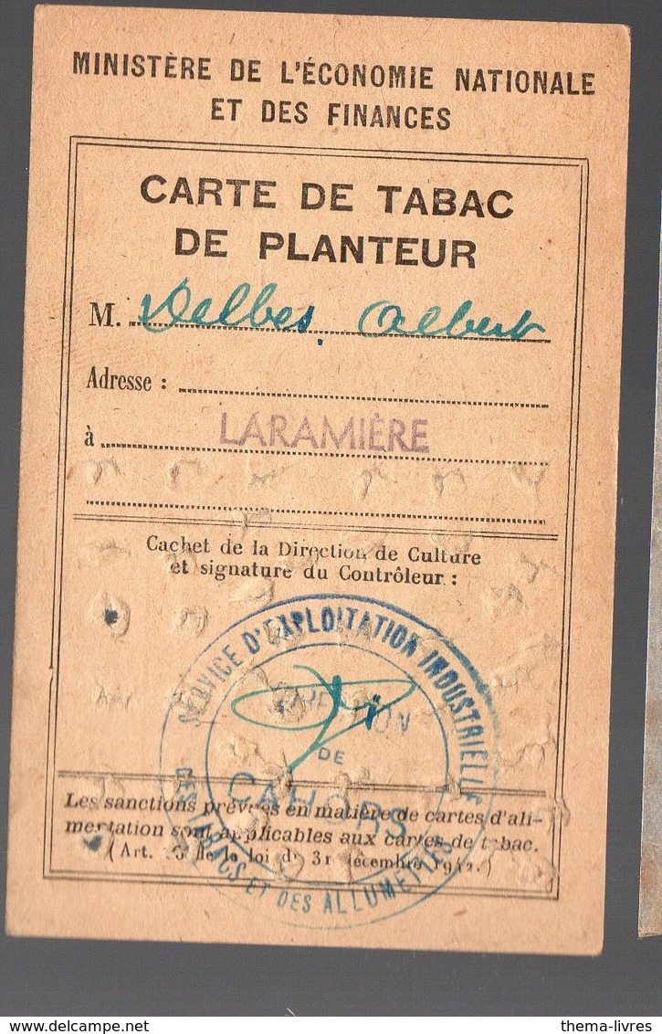 (guerre 39-45) Rationnement : CARTE DE TABAC DE PLANTEUR (PPP19743) - Dokumente