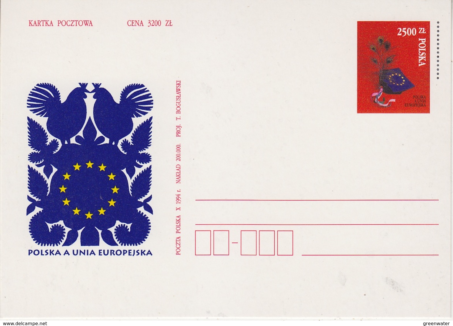 Poland 1994 Poland In The EU  Postal Stationery Postcard Unused (44181) - Europese Gedachte