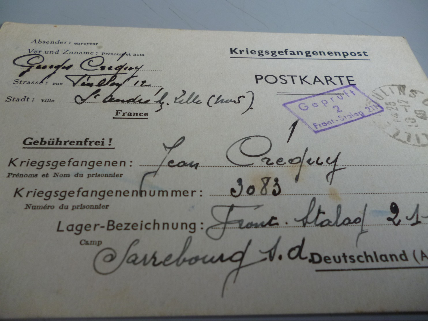 CARTE LETTRE POUR 1 PRISONNIER DE GUERRE AU FRONT STALAG 211 DE SARREBOURG LE 9/12/40 - Historische Dokumente