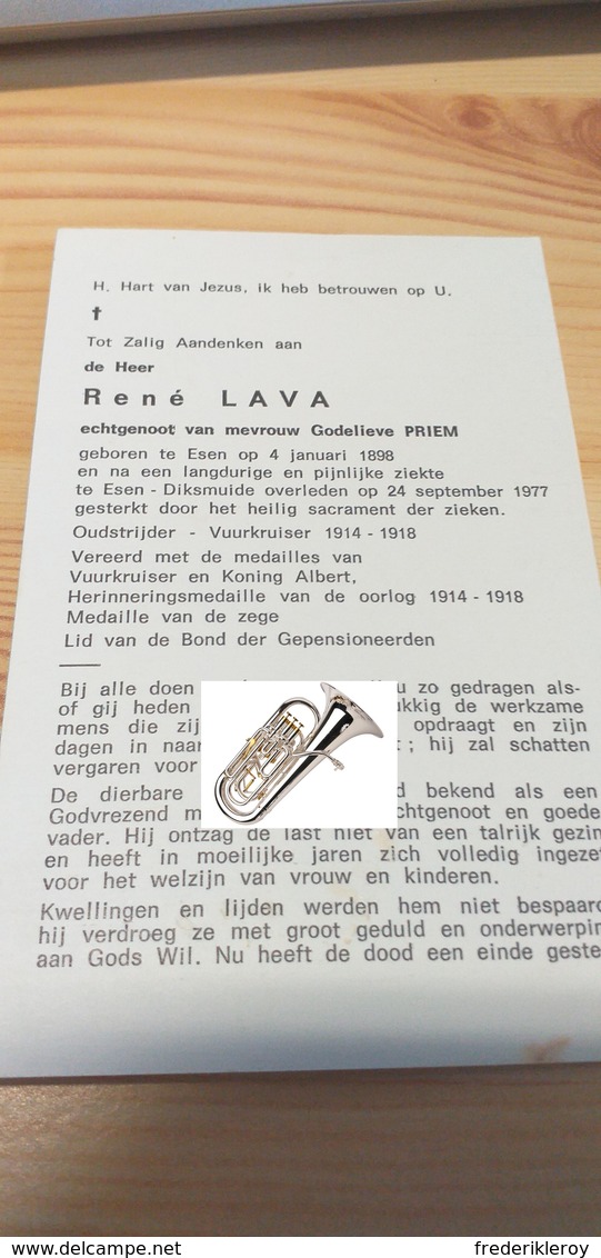 René Lava (Priem) Esen Diksmuide Oudstrijder WOI - Collections