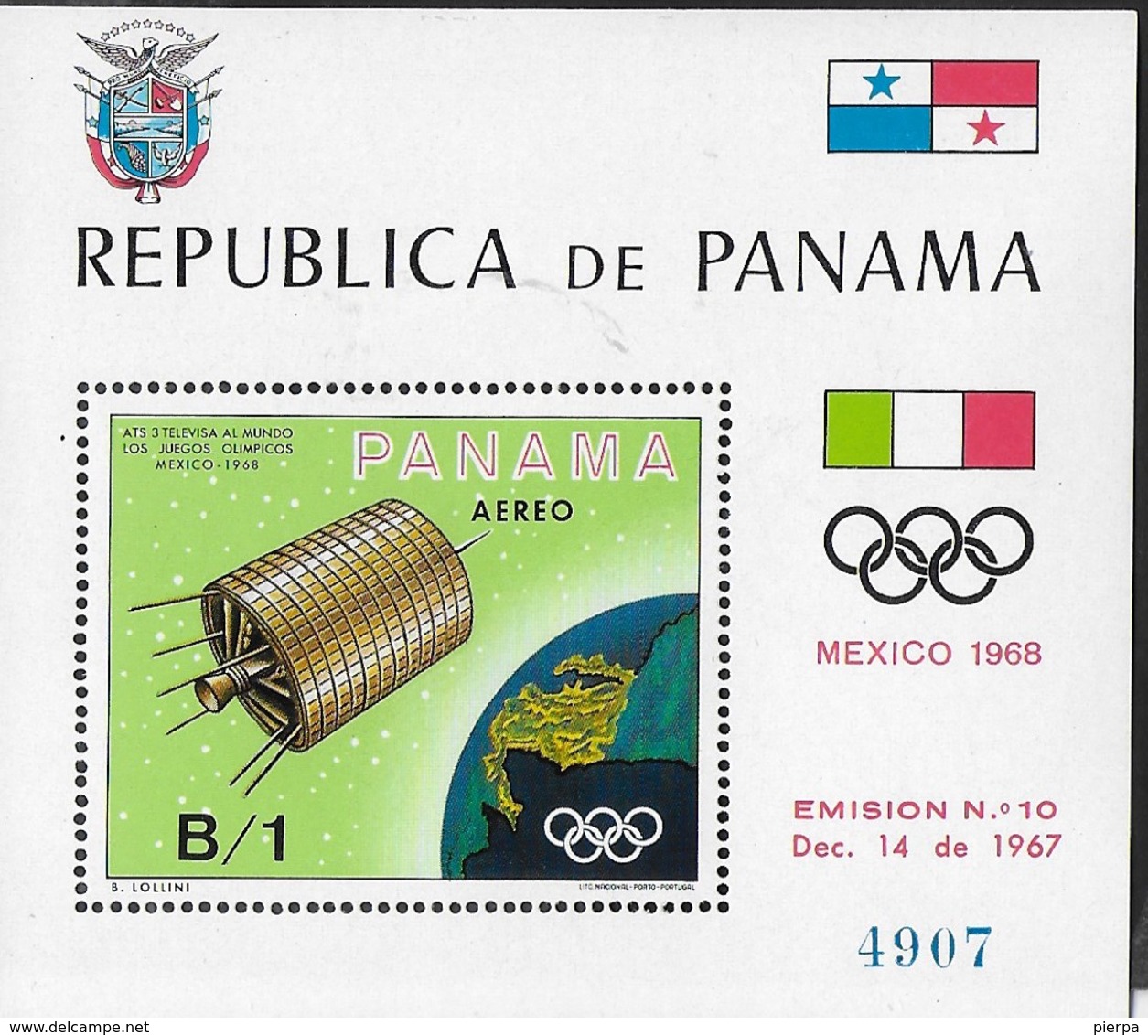 PANAMA - 1968 - GIOCHI OLIMPICI ESTIVI MEXICO '68 - SATELLITE TELEVISIVO - FOGLIETTO NUOVO **NH (MICHEL BL 105) - Ete 1968: Mexico