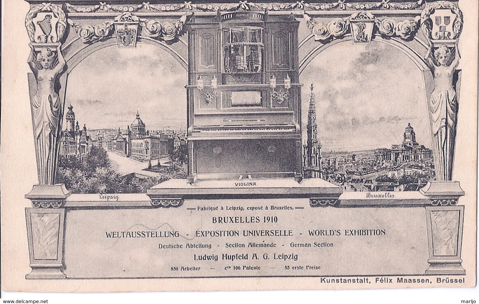 BRUSSEL, BRUXELLES, EXPOSITION 1910, LUDWIG HUPLELD, A.G. LEIZIG, CARTE ORIGINAL - Brussel (Stad)