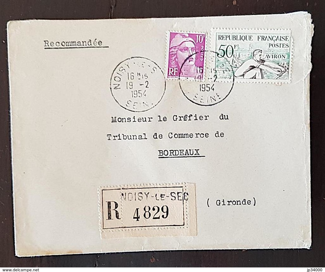 FRANCE, AVIRON, ROWING, REMO, Yvert N°964 Sur Lettre Recommandée. Affranchissement Mixte Au Tarif 19/02/1954 - Remo