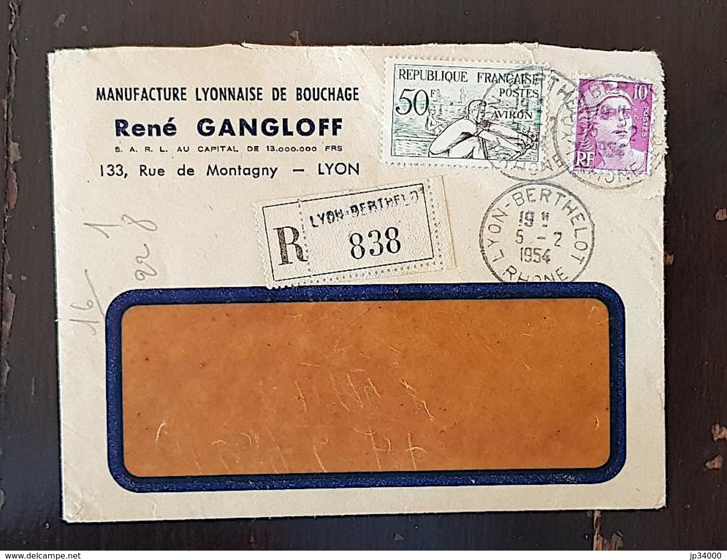 FRANCE, AVIRON, ROWING, REMO, Yvert N°964 Sur Lettre Recommandée. Affranchissement Mixte Au Tarif 05/02/1954. - Aviron