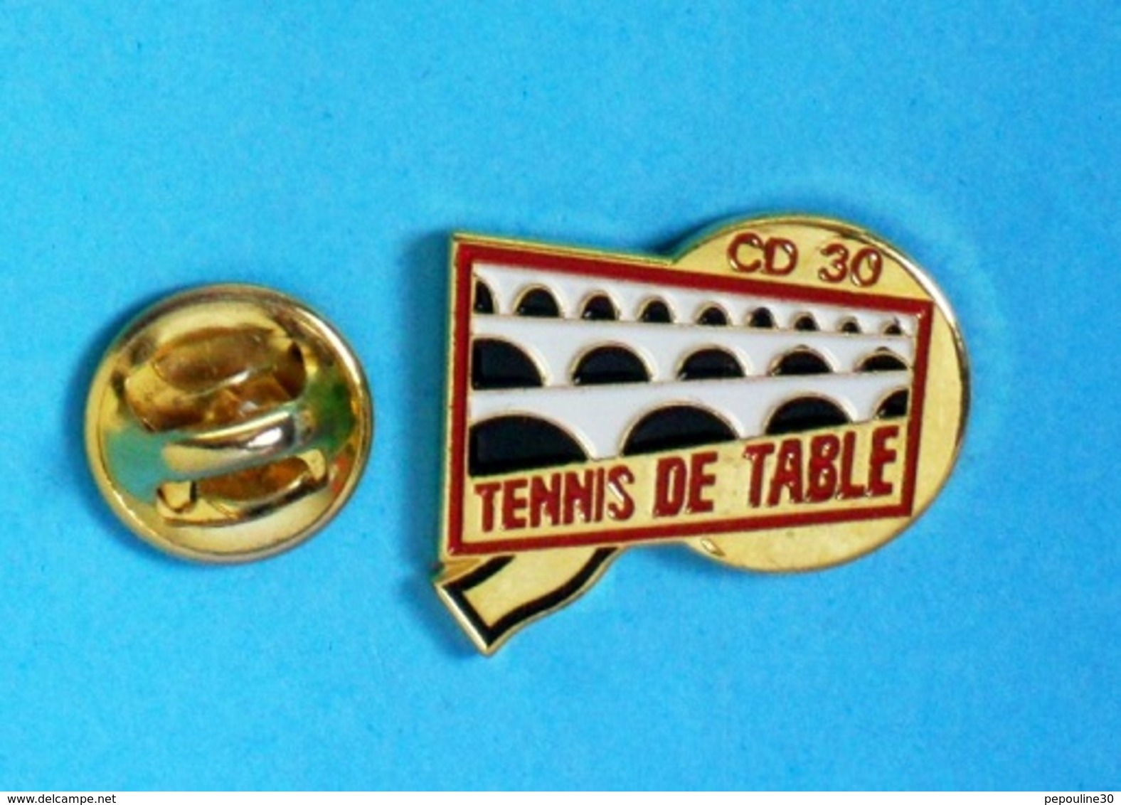 1 PIN'S //  ** PING-PONG / TENNIS DE TABLE / CD 30 / PONT DU GARD / OCCITANIE ** - Tennis De Table