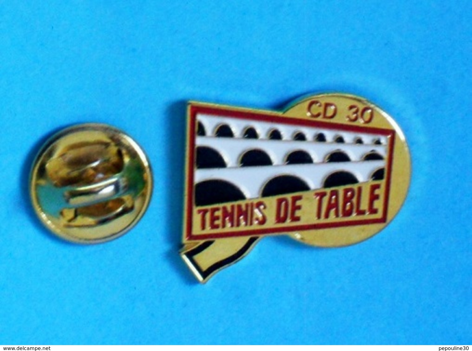 1 PIN'S //  ** PING-PONG / TENNIS DE TABLE / CD 30 / PONT DU GARD / OCCITANIE ** - Tennis De Table