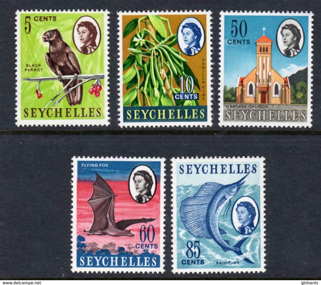 SEYCHELLES - 1967 NEW VALUE DEFINITIVES WMK W12 SET (5V) FINE MNH ** SG 233-237 - Seychelles (...-1976)