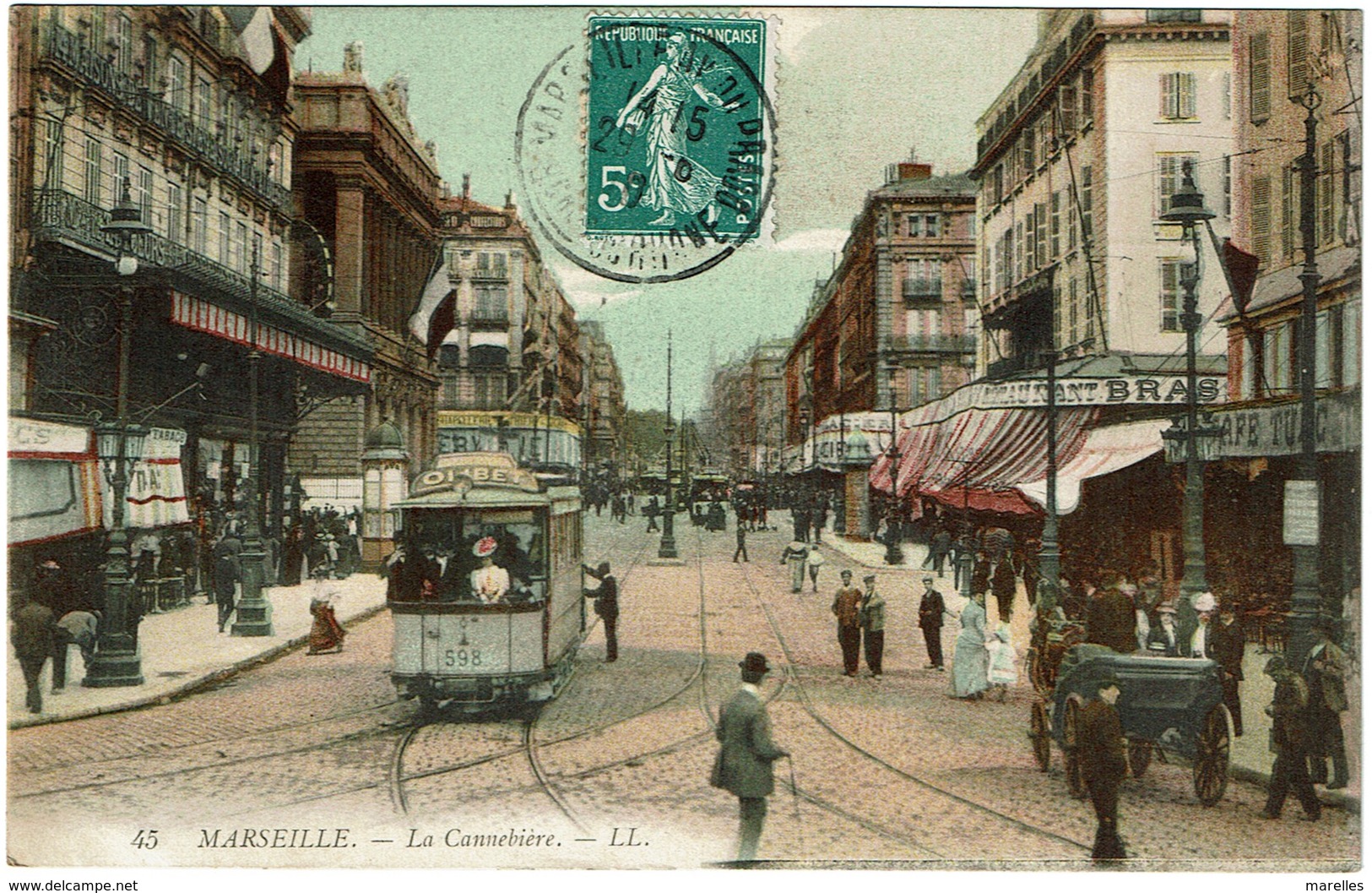 CPA Marseille (13). La Cannebière. Colorée. Animée. 1907 - Endoume, Roucas, Corniche, Beaches