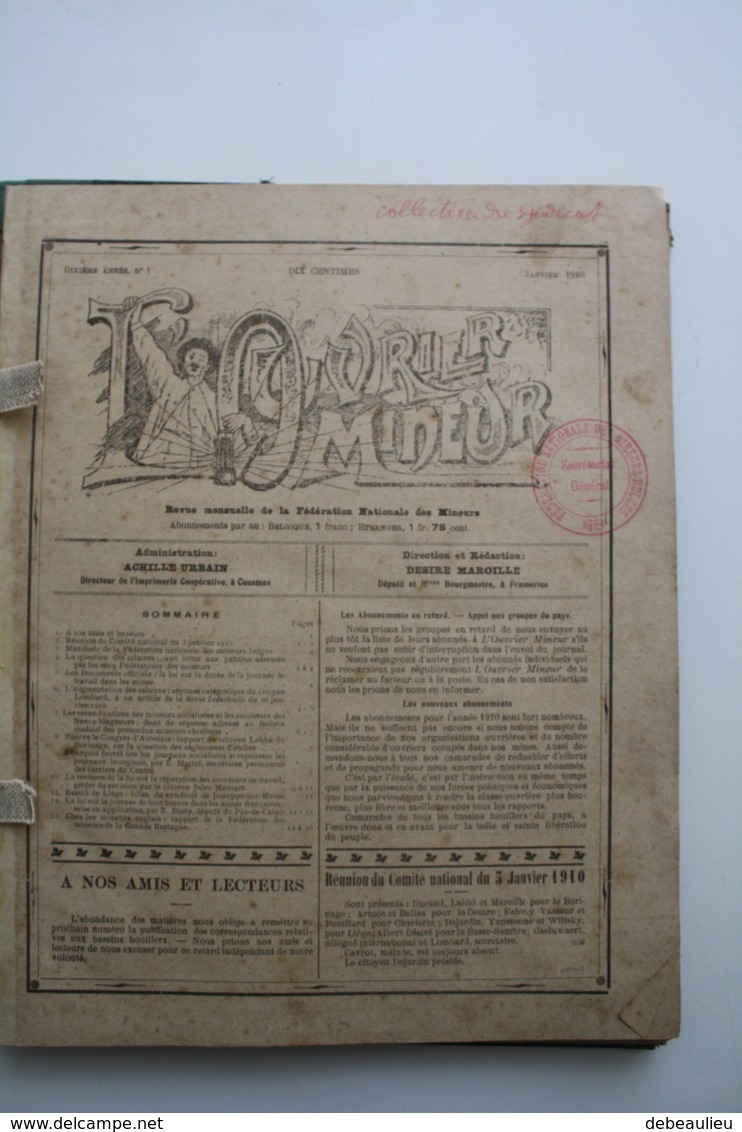 1910, Lot De 16 Revues "L'ouvrier Mineur", Administration A. Urbain à Cuesmes, Direction D. Maroille à Frameries - 1900 - 1949