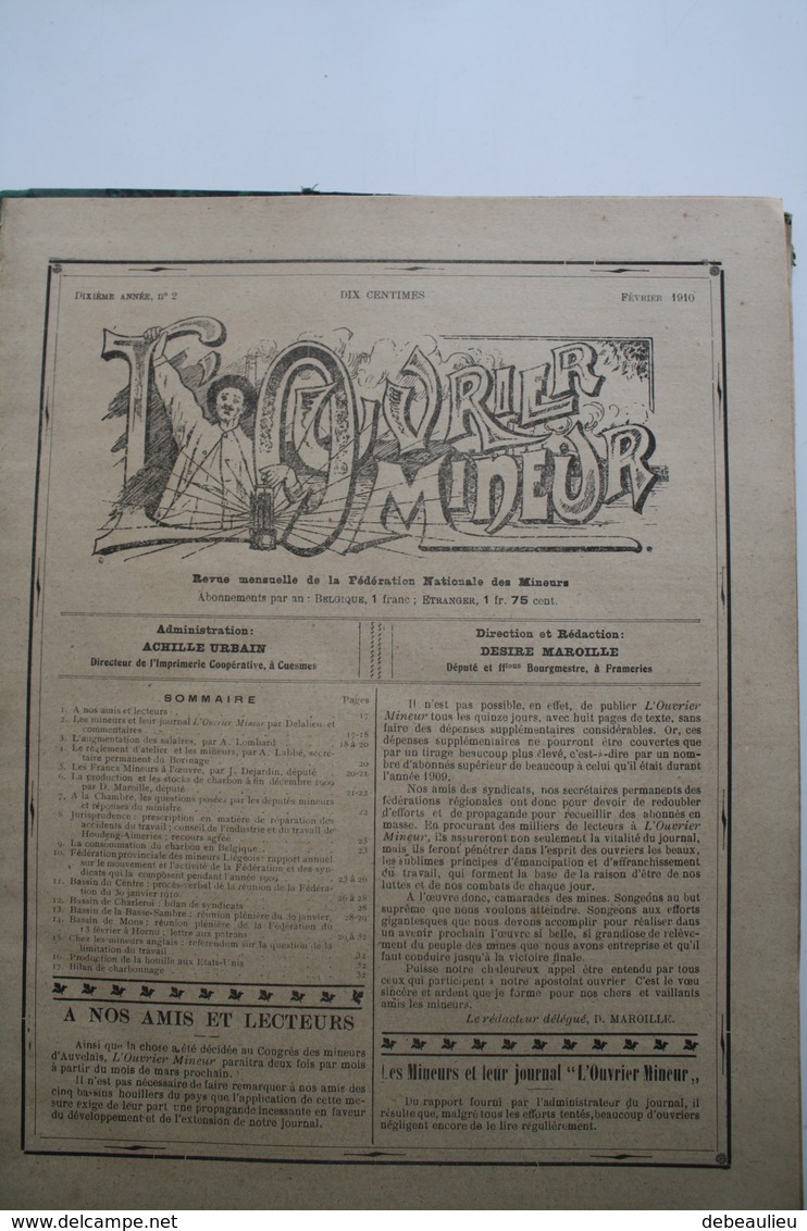 1910, Lot De 16 Revues "L'ouvrier Mineur", Administration A. Urbain à Cuesmes, Direction D. Maroille à Frameries - 1900 - 1949