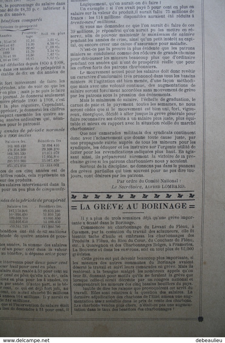 1910, lot de 16 revues "L'ouvrier Mineur", administration A. Urbain à Cuesmes, Direction D. Maroille à Frameries