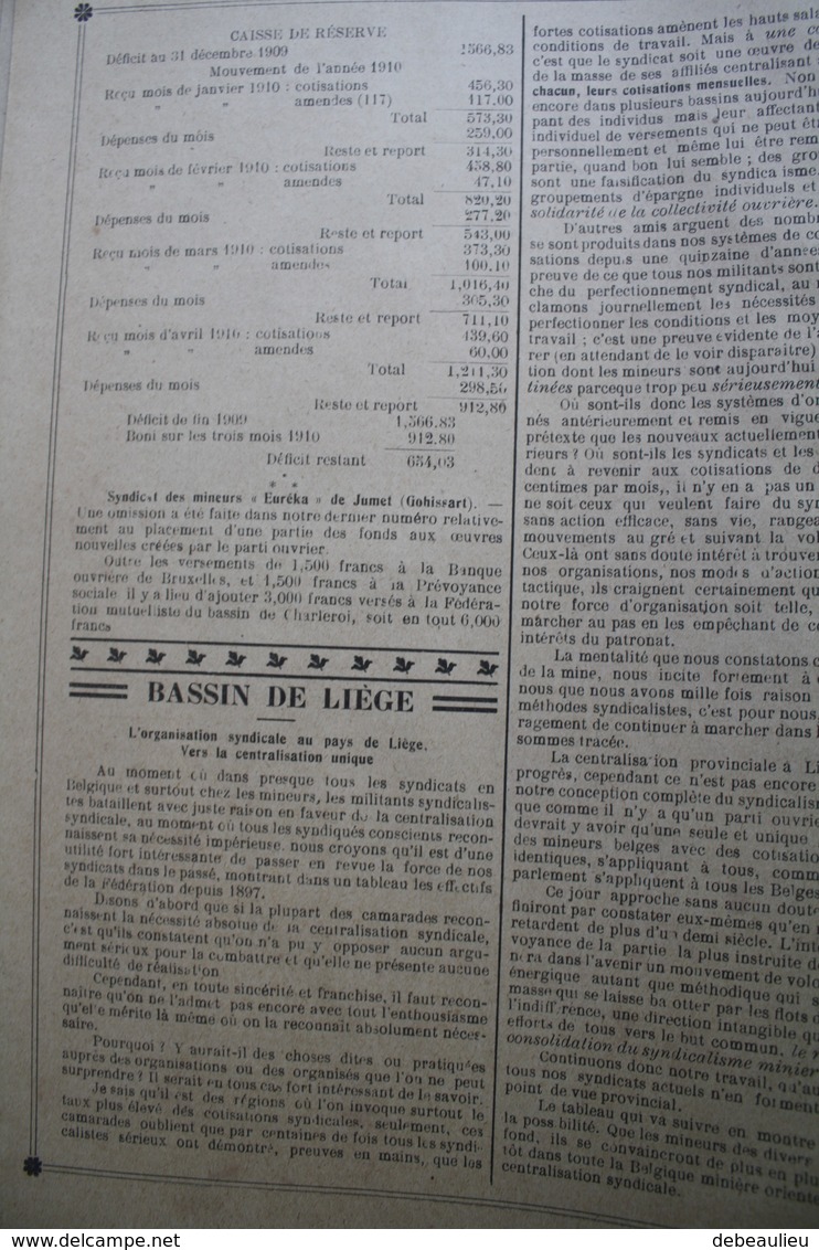 1910, lot de 16 revues "L'ouvrier Mineur", administration A. Urbain à Cuesmes, Direction D. Maroille à Frameries