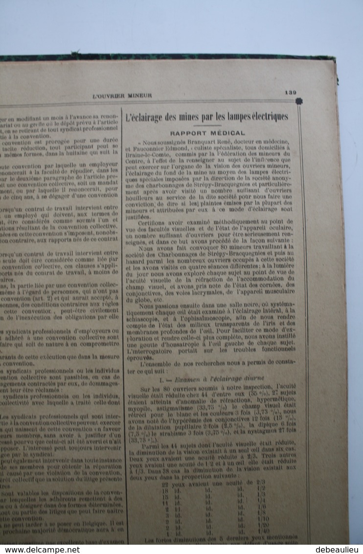 1910, lot de 16 revues "L'ouvrier Mineur", administration A. Urbain à Cuesmes, Direction D. Maroille à Frameries