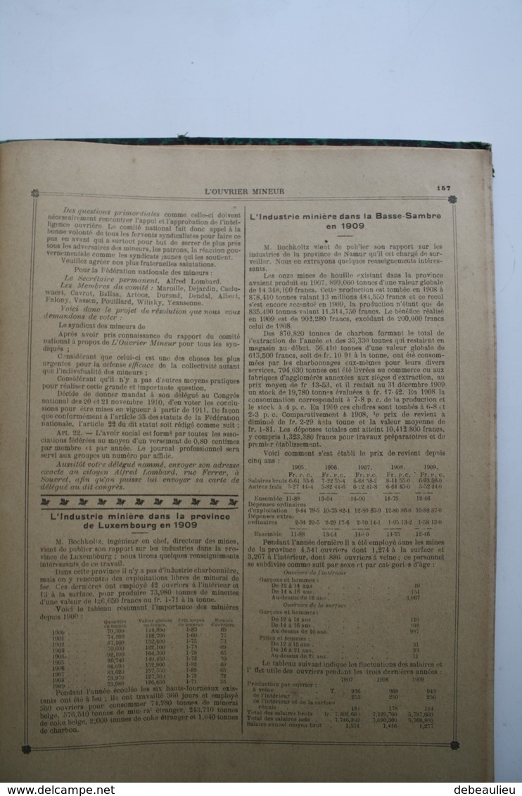 1910, lot de 16 revues "L'ouvrier Mineur", administration A. Urbain à Cuesmes, Direction D. Maroille à Frameries