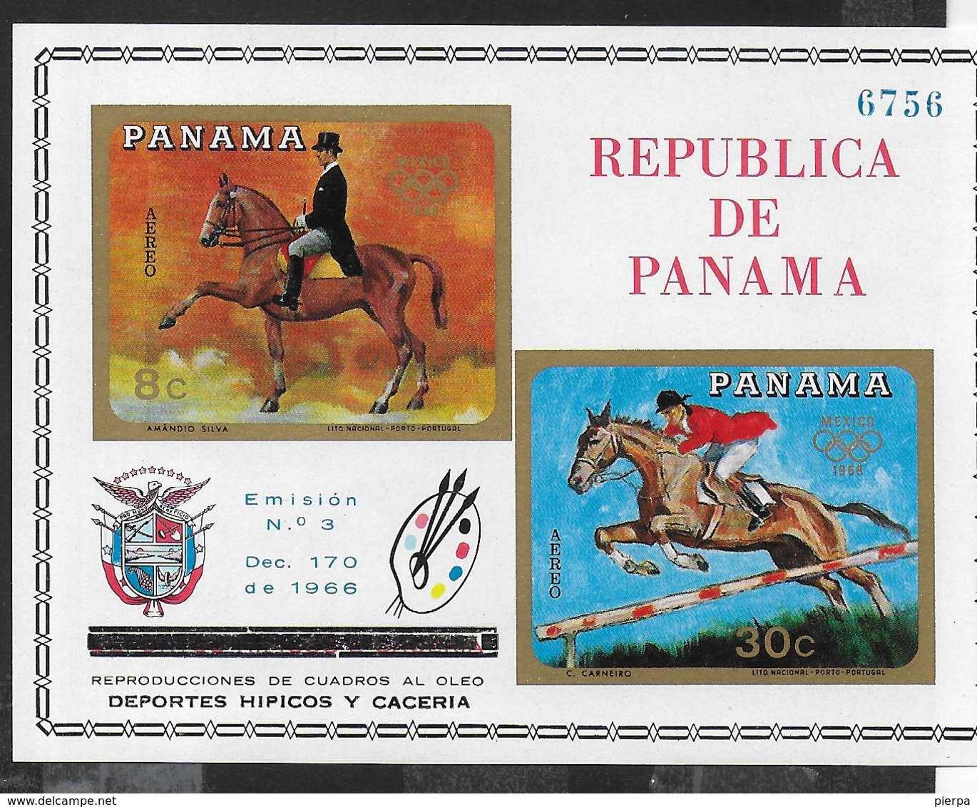 PANAMA - 1968  - GIOCHI OLIMPICI ESTIVI MESSICO - SPORT EQUESTRI - FOGLIETTO NUOVO **NH (MICHEL BL 101) - Estate 1968: Messico