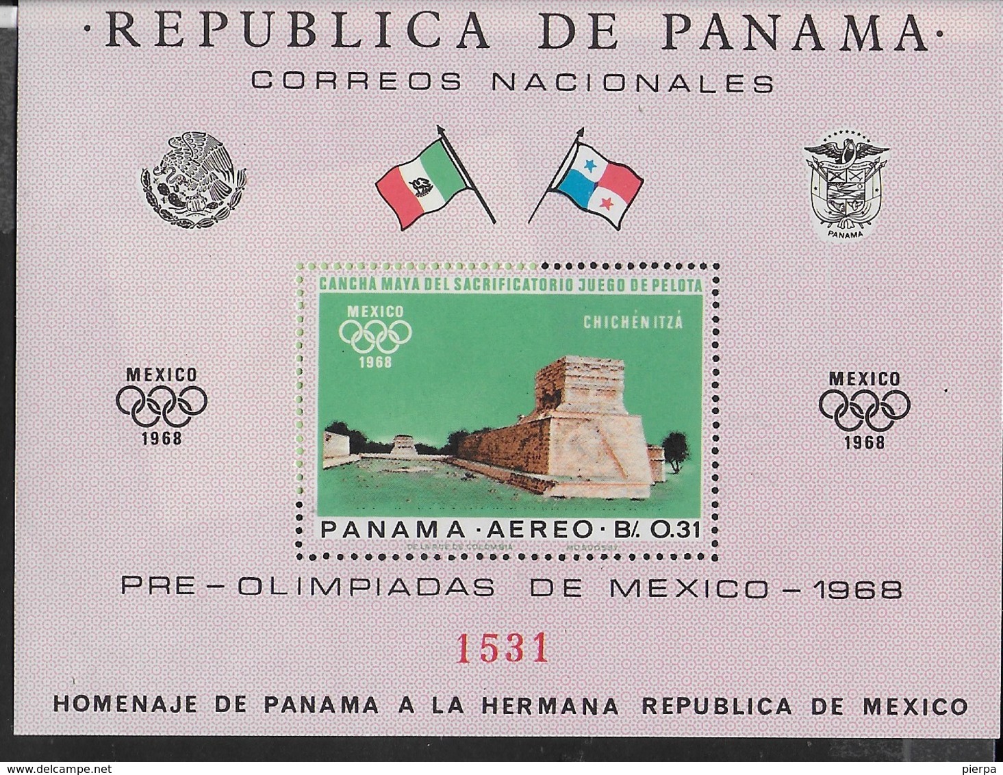 PANAMA - 1968  - PREOLIMPICA MESSICO '68 - FOGLIETTO NUOVO **NH (MICHEL BL 68) - Verano 1968: México