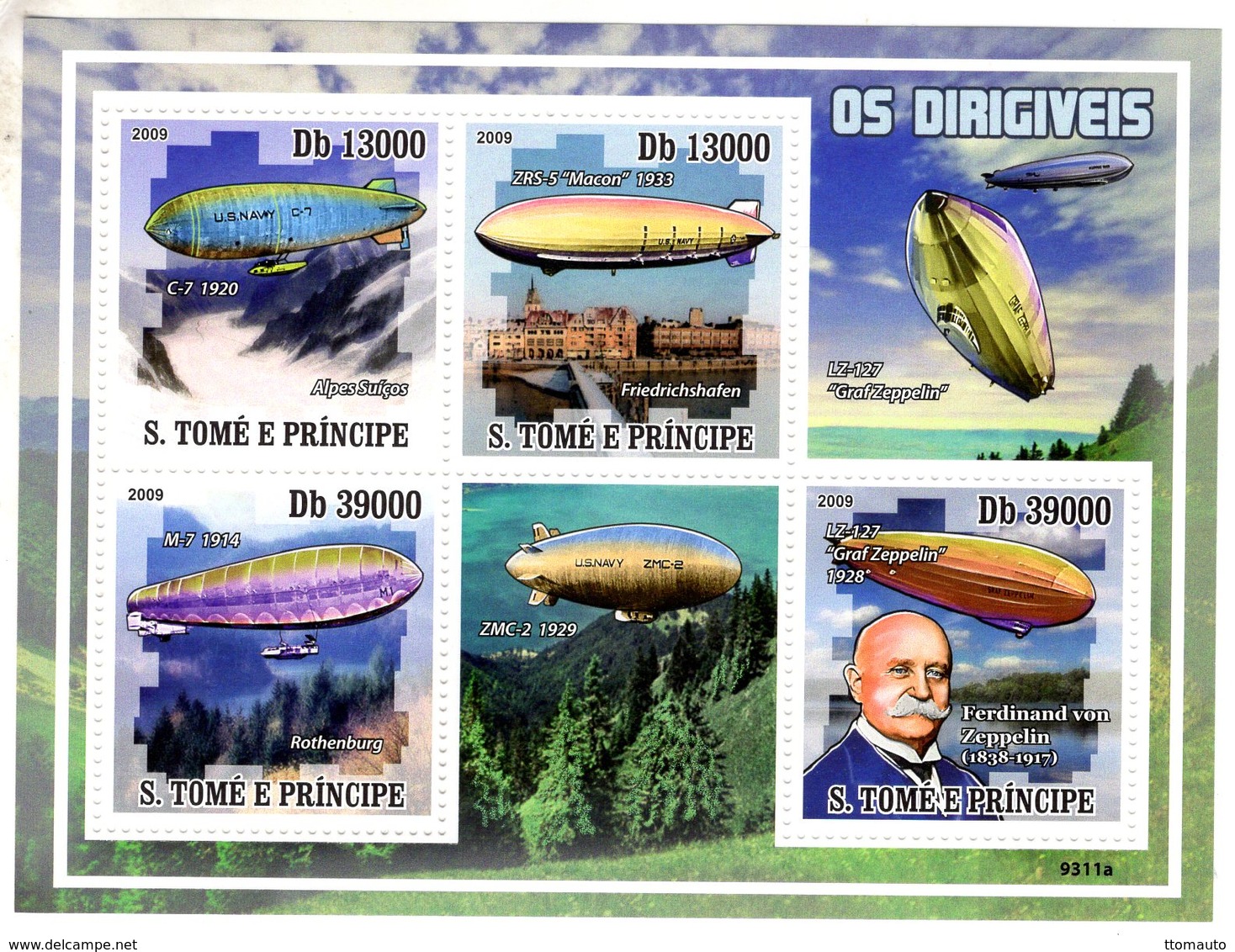 S.Tomé E Principe 2009   -  Dirigiveis-Dirigeables  -  Zeppelin-c-7-ZRS5 Macon--M-7  -  4v MS Neuf/Mint/MNH - Mongolfiere