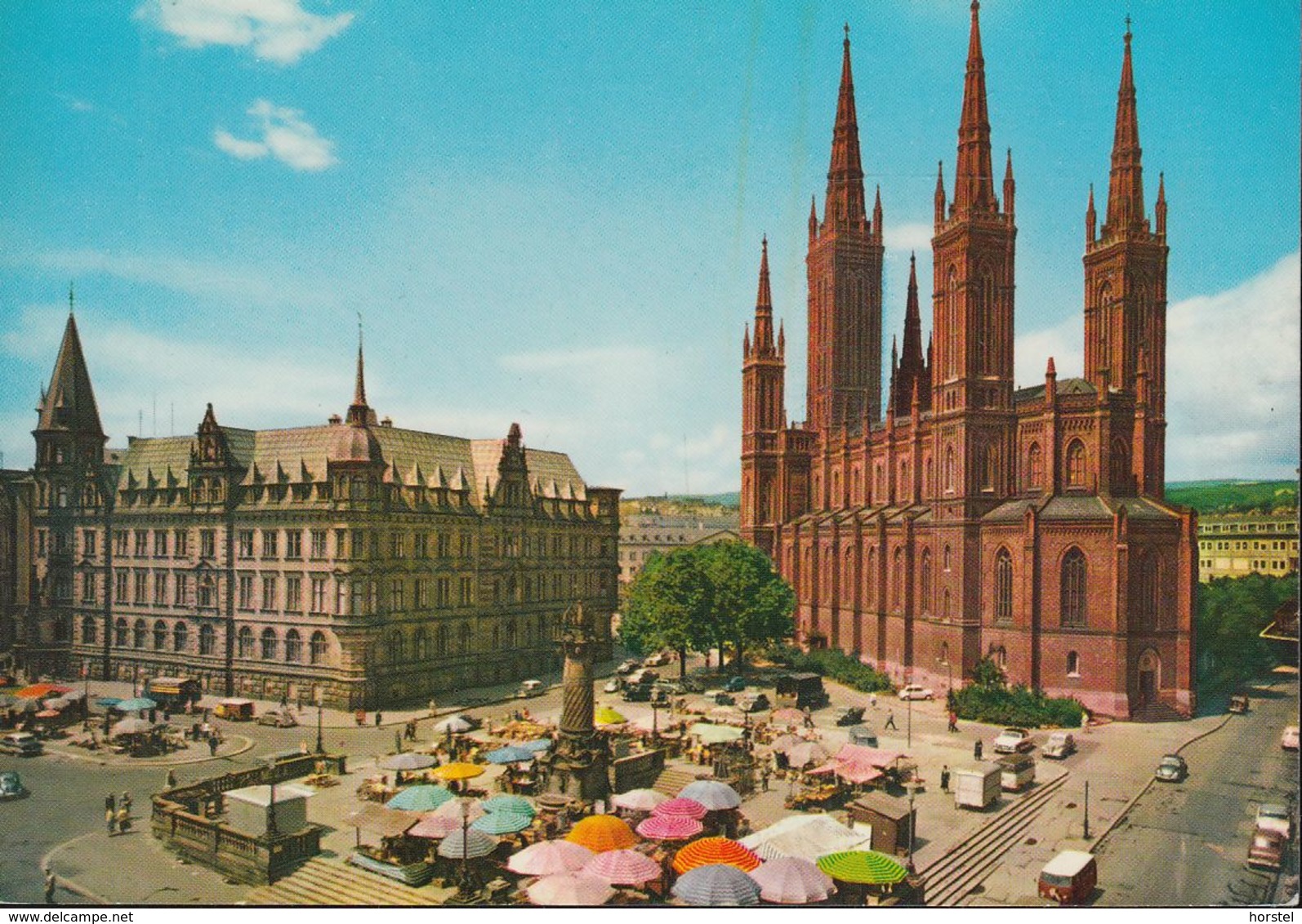 D-65183 Wiesbaden - Marktplatz Mit Rathaus Und Kirche - Church - Cars - VW Käfer - Tempo Wagen - Bus - Wiesbaden