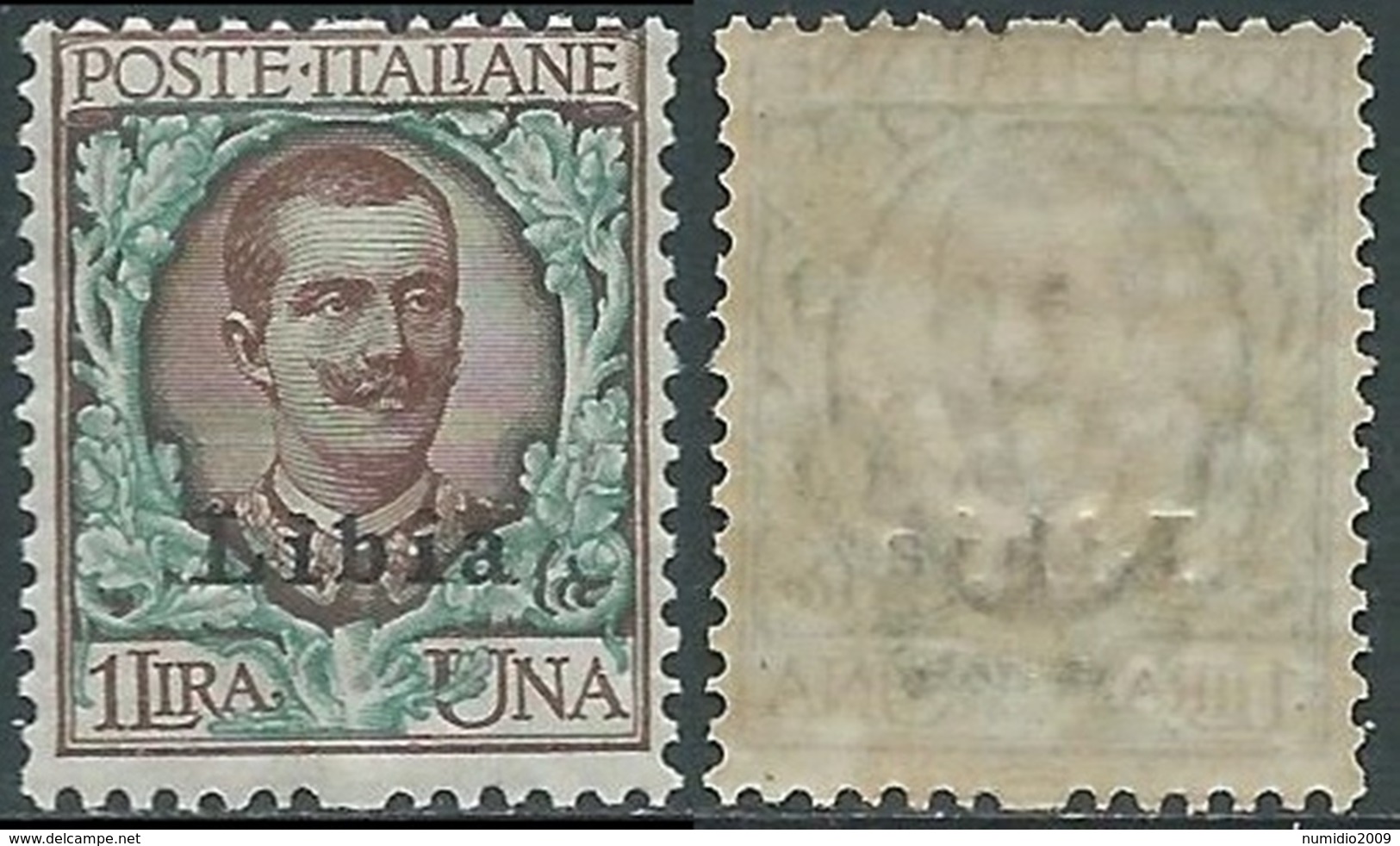 1912-15 LIBIA FLOREALE 1 LIRA MNH ** - RA28-5 - Libya