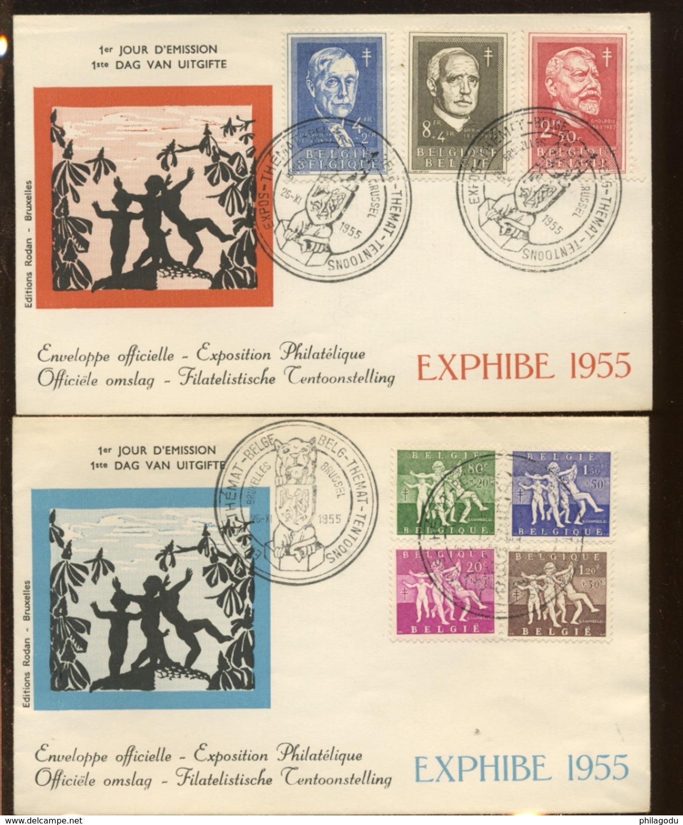 FDC Philantropes  N°  979/985  De 1955   Cote 100,-E    Editions RODAN - 1951-1960