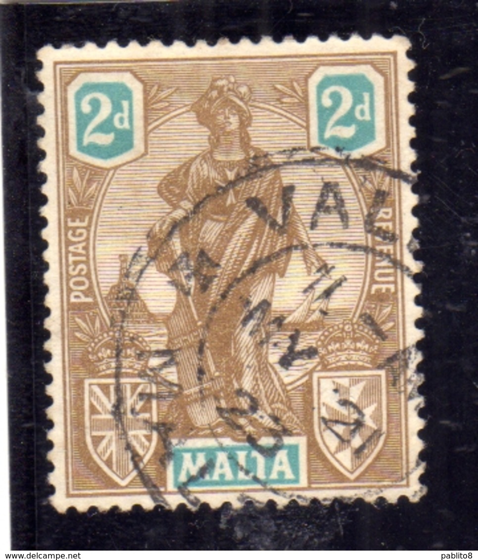 MALTA 1922 1926 EMBLEM EMBLEMA PENCE 2p USATO USED OBLITERE' - Malta