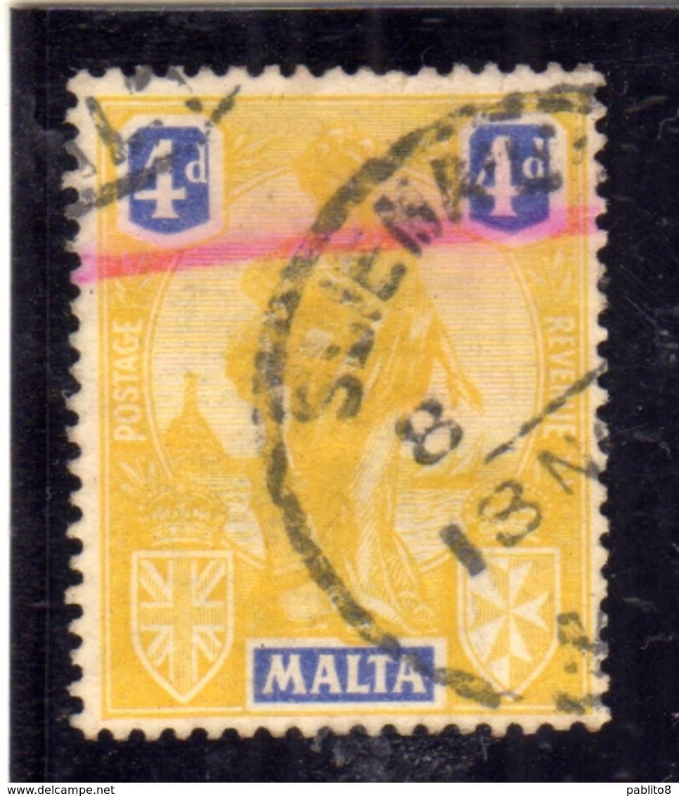 MALTA 1922 1926 EMBLEM EMBLEMA PENCE 4p USATO USED OBLITERE' - Malta