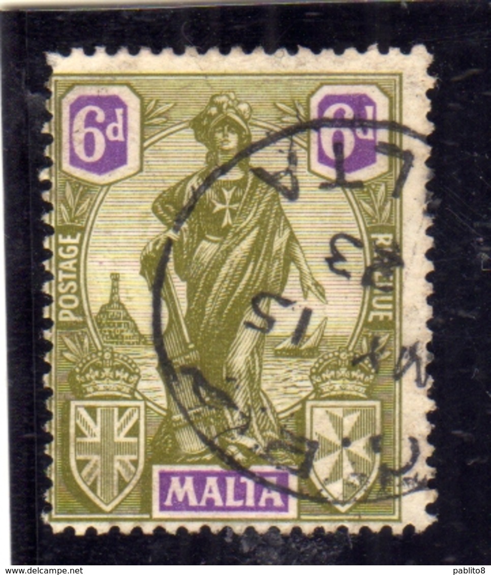 MALTA 1922 1926 EMBLEM EMBLEMA PENCE 6p USATO USED OBLITERE' - Malta