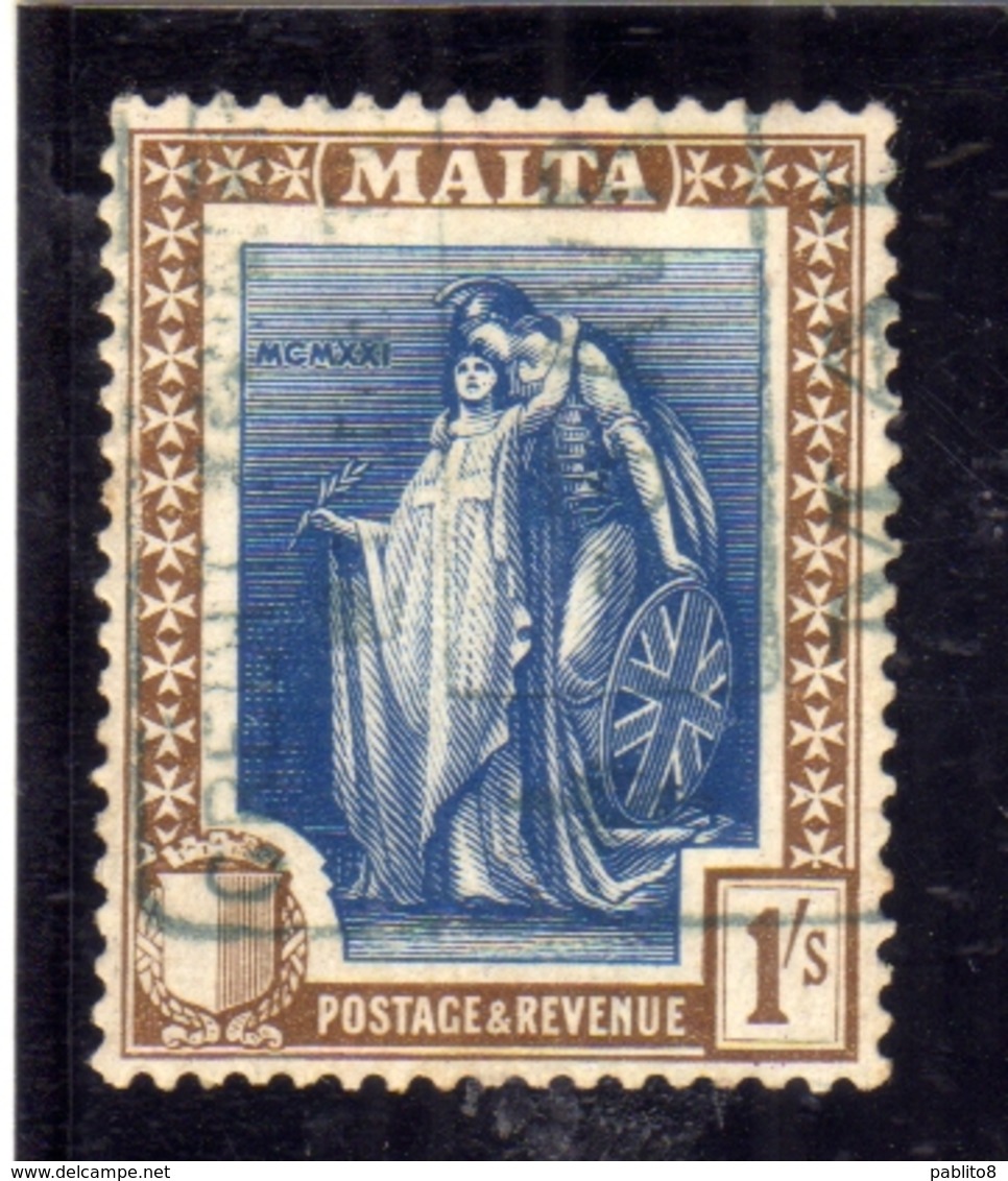 MALTA 1922 1926 EMBLEM EMBLEMA AND BRITANNIA SHILLING 1sh USATO USED OBLITERE' - Malta